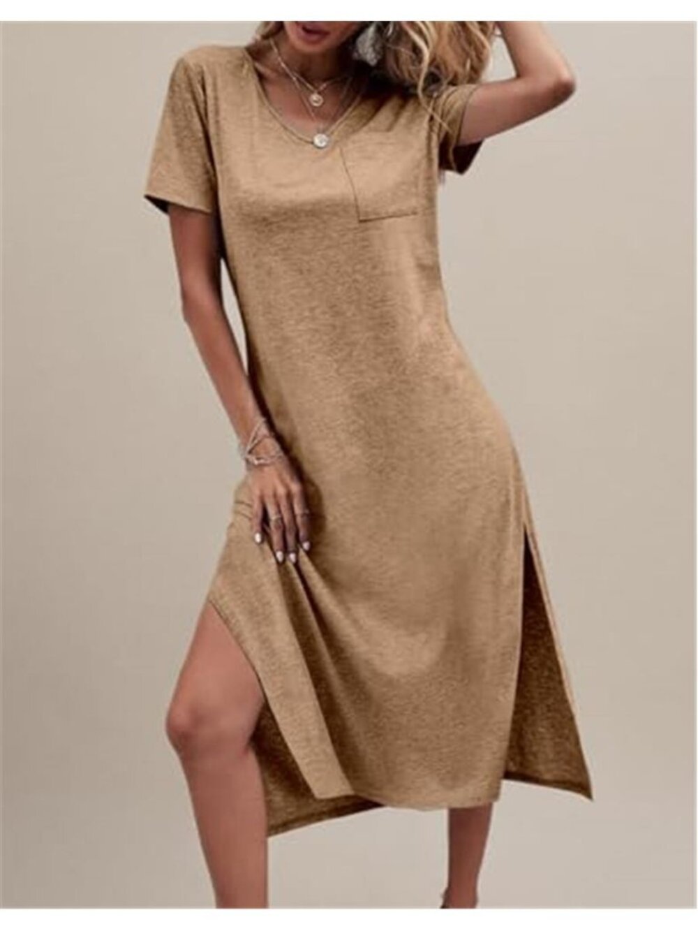 Womens Maxi Dress Short Sleeve Casual Long T Shirt Dress Soft Stretch Pockets - Picture 4 of 4